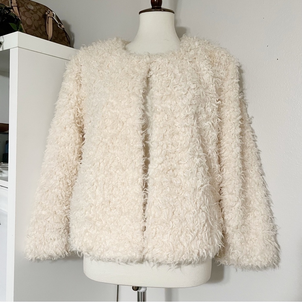 CAbi Coat Ivory Cream Fuzzy Sherpa Coat Style 3024 - Picture 5 of 12